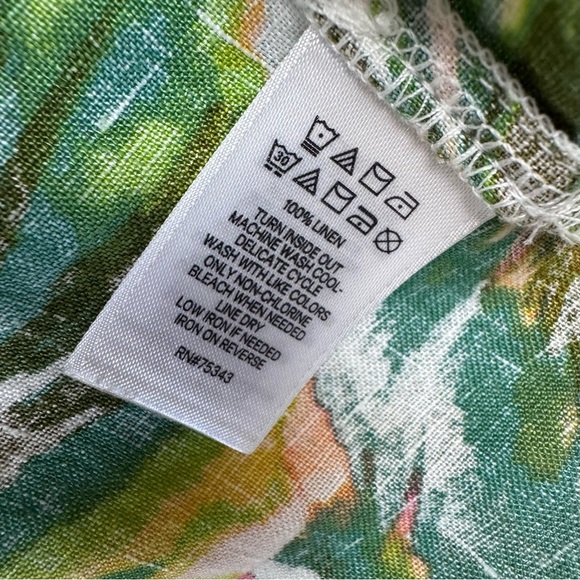 Nicole Miller Linen Dress Tropical Ruffle Sleeve Size Small V-neck - Picture 5 of 5